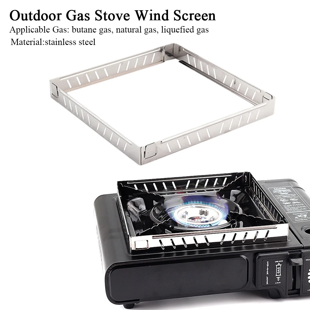 Camping Cooking Windscreen - เตาแก๊สกลางแจ้งพร้อมแผ่นกันลมสแตนเลสแบบพับได้ สำหรับทำอาหาร ปิ้งย่าง เดินป่า และตั้งแคมป์