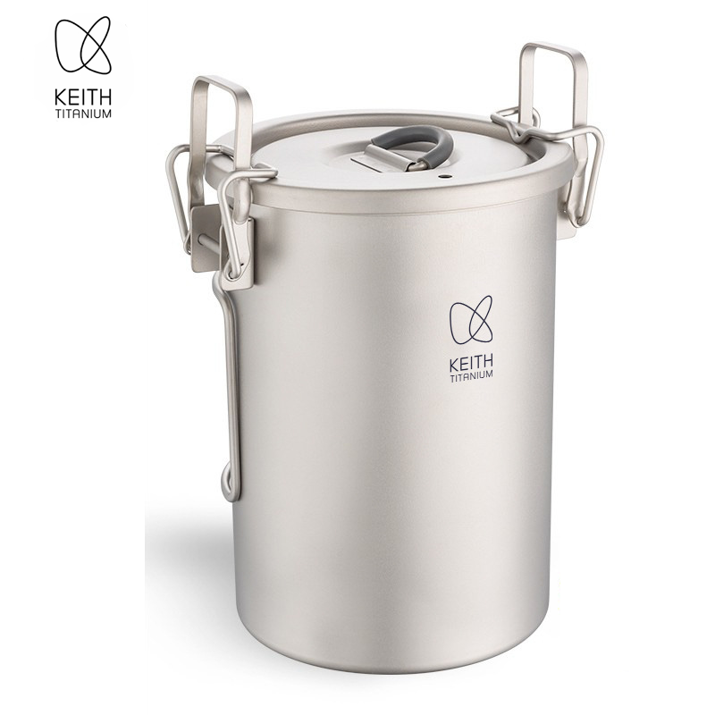 Camping Cooking Ware - KEITH หม้อหุงข้าวไทเทเนียมบริสุทธิ์, หม้อหุงข้าวแบบพกพาขนาด 900 มล., หม้อหุงข้าวอเนกประสงค์สำหรับตั้งแคมป์กลางแจ้งสำหรับการเดินป่า