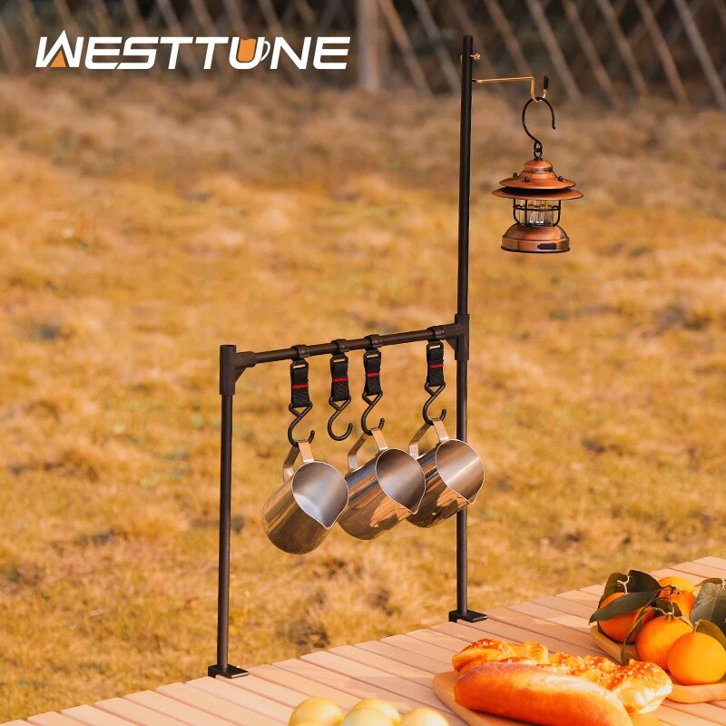 Camping Outdoor Cooking Table - Westtune ชั้นเก็บของตั้งโต๊ะกลางแจ้งชั้นแขวนบนโต๊ะอาหารชั้นอลูมิเนียมอัลลอยน้ำหนักเบาพร้อมตะขอ