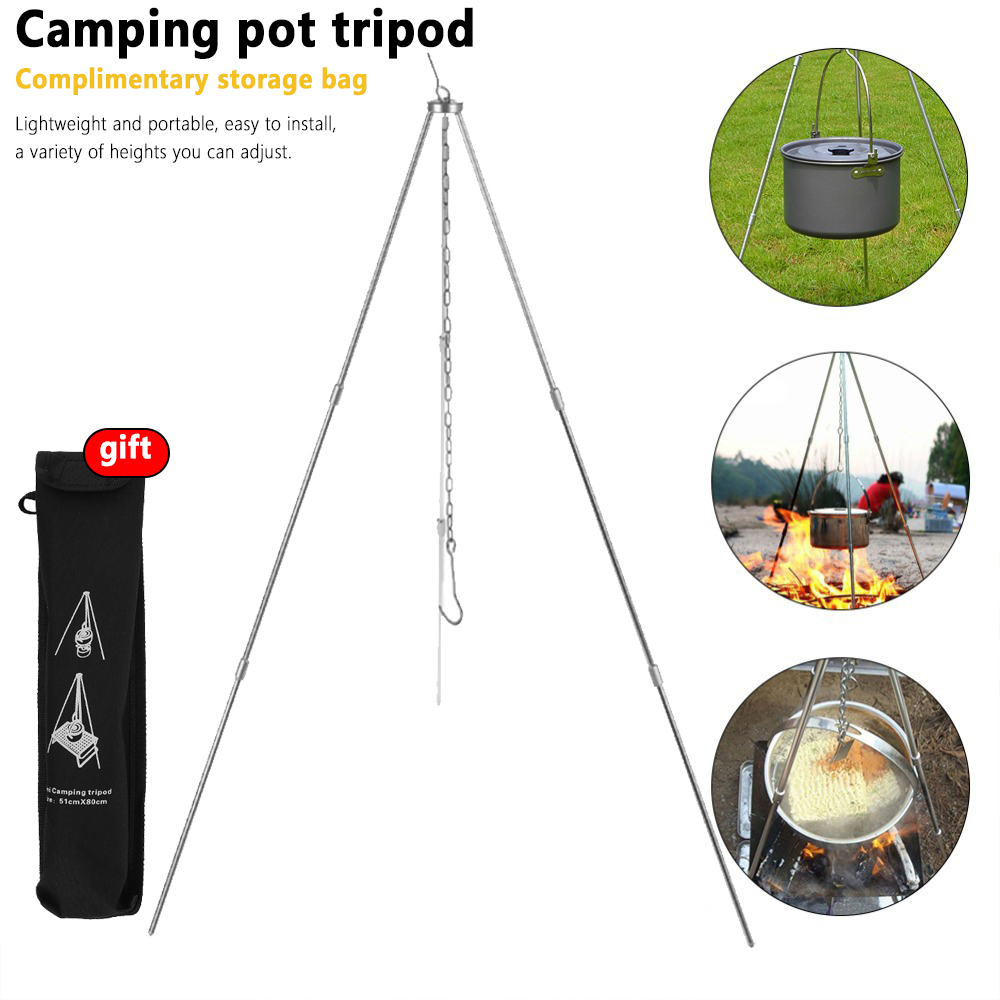 Camping Cooking Pot Tripod - Camping Campfireขาตั้งกล้องสําหรับแขวนหม้อเครื่องครัวกลางแจ้งทําอาหารปิคนิคหม้อย่างRackบาร์บีคิวสนับสนุนอลูมิเนียมขาตั้งกล้อง