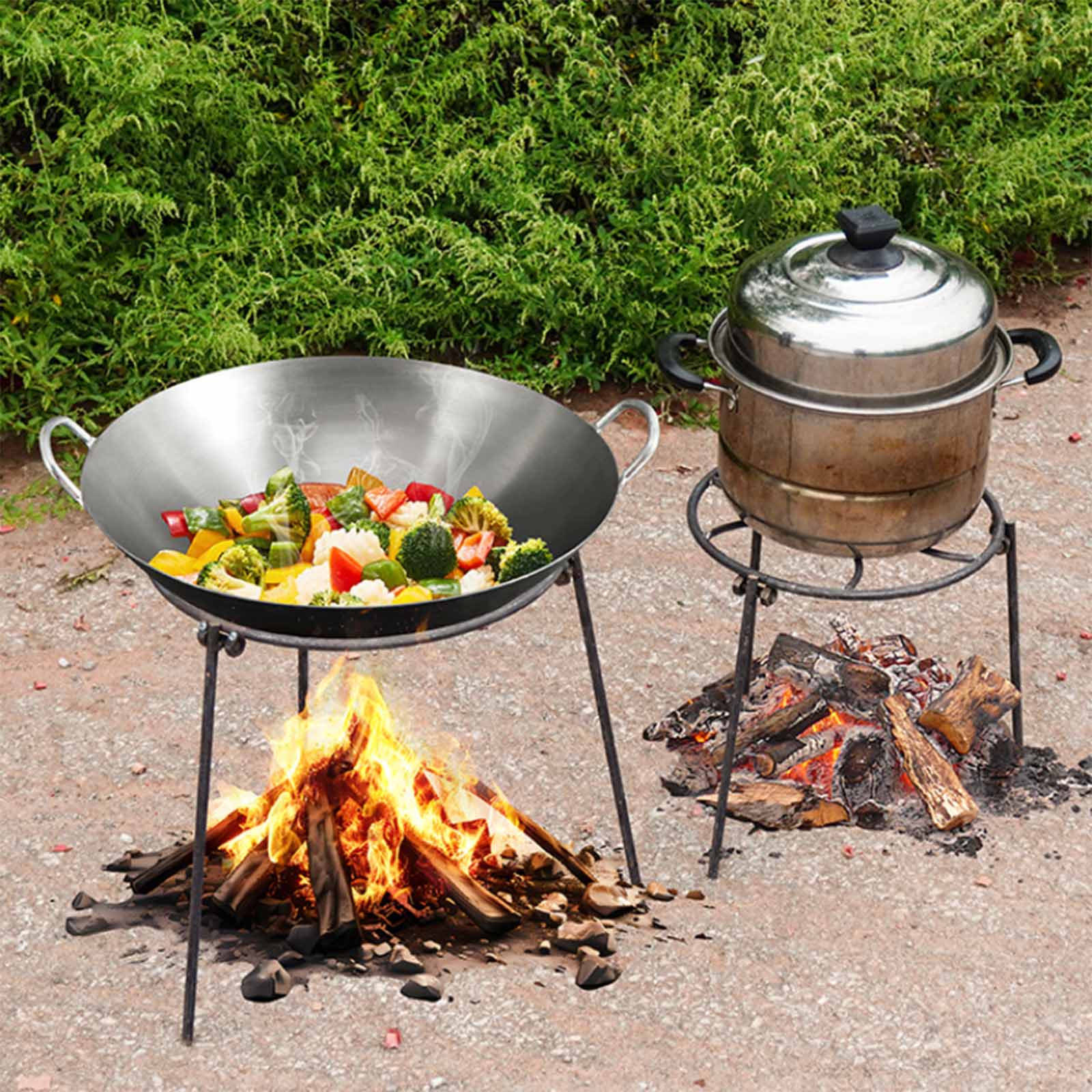 Camping Cooking Pot Tripod - ขาตั้งเตาแบบพับได้สำหรับแคมป์ไฟ ที่วางหม้อแบบพกพา อุปกรณ์เสริมสำหรับทำอาหารสำหรับการตั้งแคมป์และปิกนิก