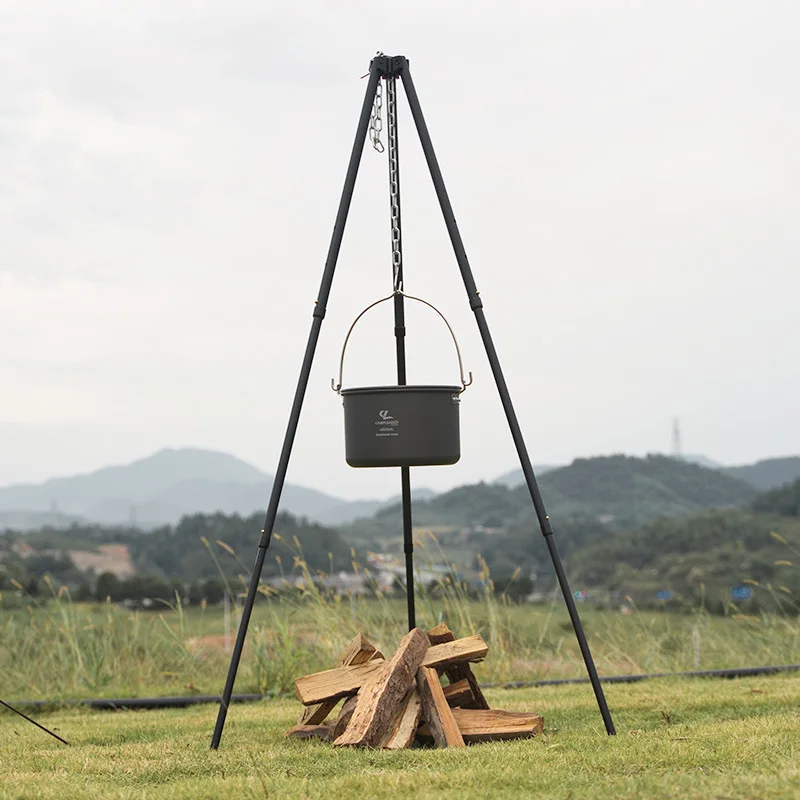 Camping Cooking Pot Tripod - 1ชิ้นขาตั้งกล้องสำหรับปิคนิคตั้งค่ายแคมป์ไฟกลางแจ้งห่วงโซ่แขวนหม้ออาหารสามเหลี่ยมรองรับขาตั้งอุปกรณ์บาร์บีคิวตั้งแคมป์