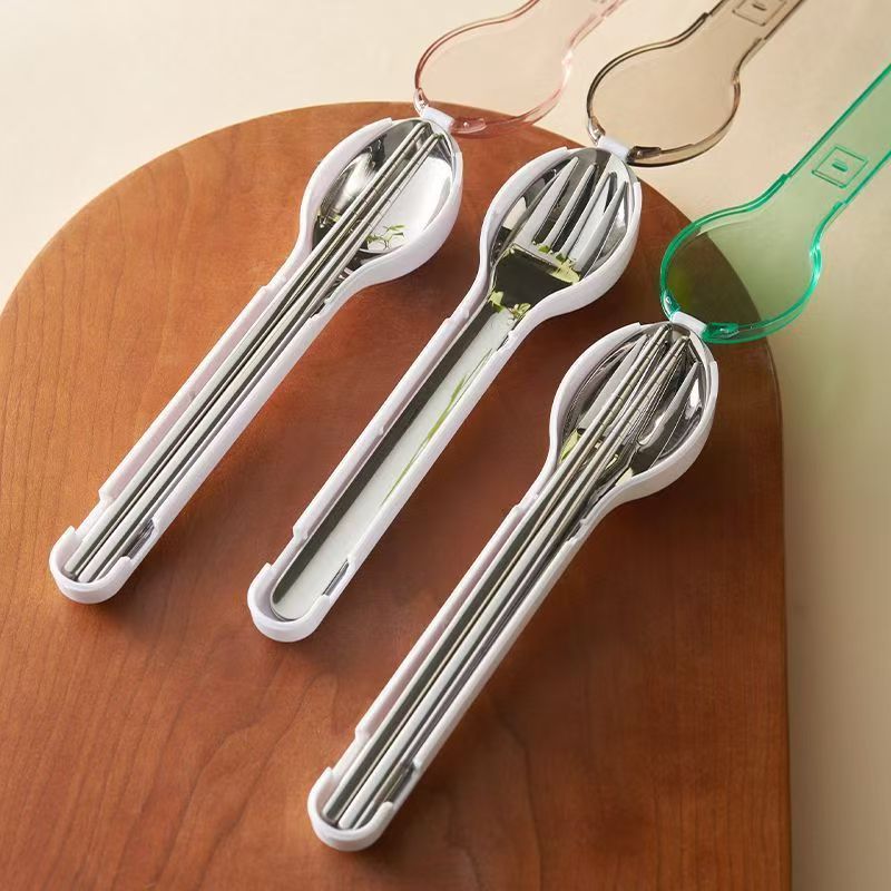 Camping Cooking Utensils - ชุดช้อนส้อมพกพาพร้อมกล่องเก็บของ สำหรับตั้งแคมป์ เดินทาง ใช้กลางแจ้ง ทำจากสแตนเลส มีด