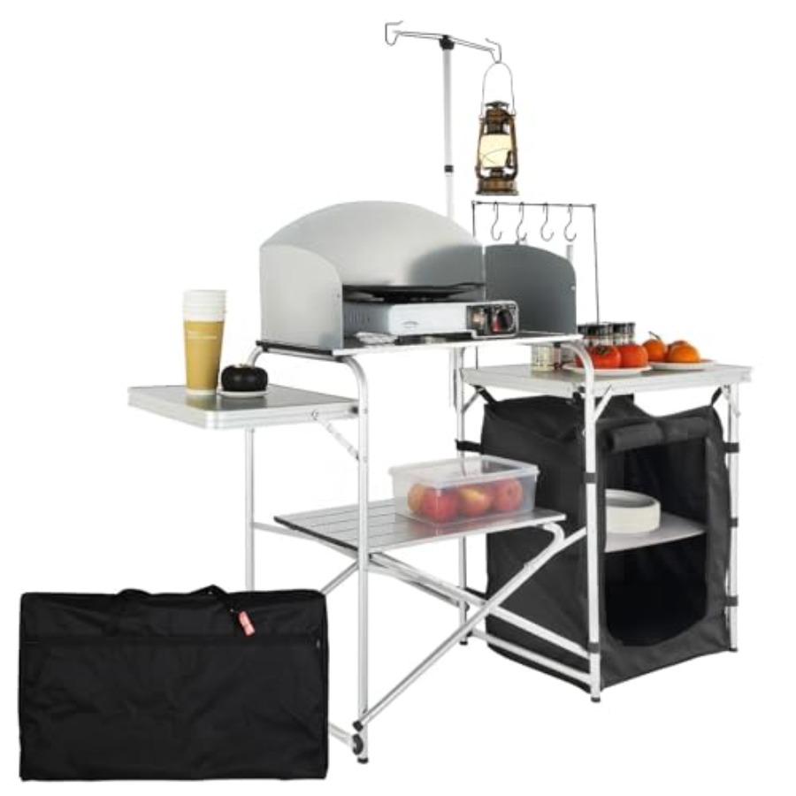 Camping Cooking Cupboard - โต๊ะครัวแคมป์ปิ้งแบบพับได้ พร้อมกระเป๋าเก็บของ โต๊ะทำอาหารกลางแจ้ง อลูมิเนียม 1 ตู้เก็บของ