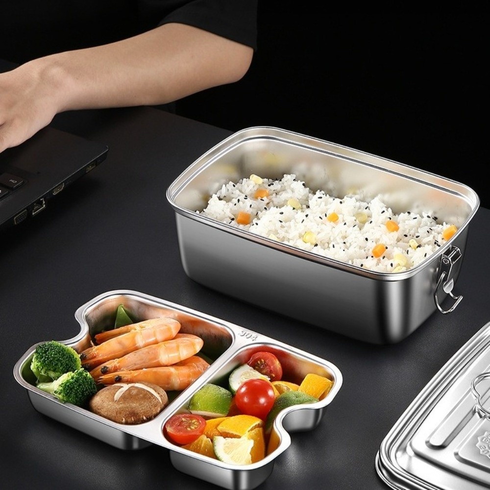 Camping Cooking Heater - กล่องข้าวสแตนเลสสองชั้น แบ่งช่อง ป้องกันการรั่วซึม ใช้กับไมโครเวฟได้ มีหูหิ้ว กันลื่น