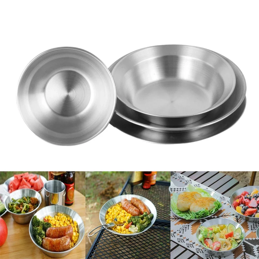 Camping Cooking Dishes - ชุดอาหารเย็นสแตนเลส จาน ชาม ถ้วยสำหรับบาร์บีคิว แคมป์ปิ้ง อุปกรณ์ทำอาหารหลายขนาด