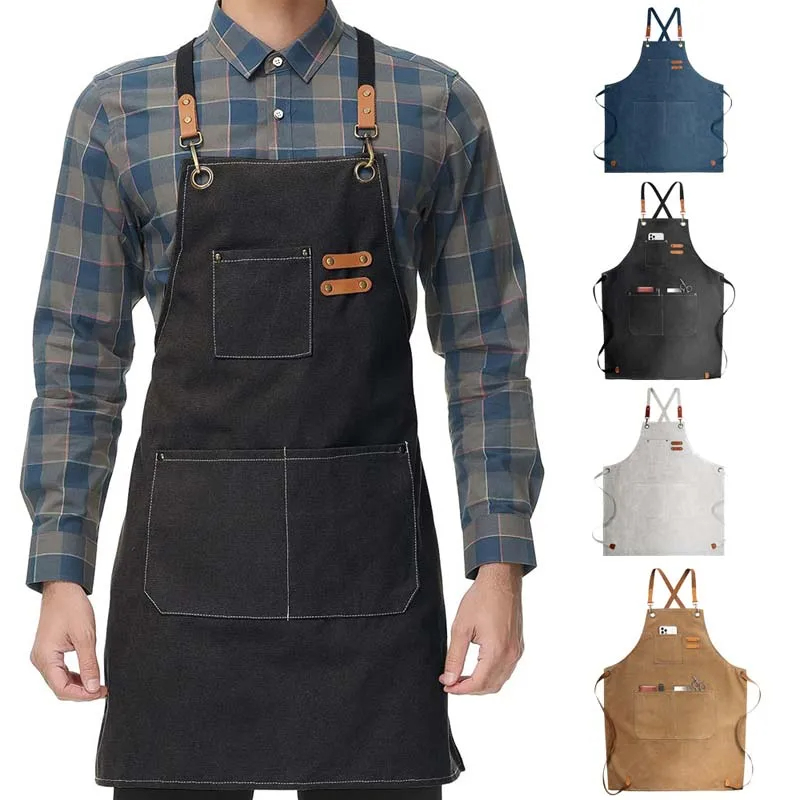 Camping Cooking Apron - ครัวเรือนผ้าใบผ้ากันเปื้อนน้ํามันสามารถเช็ดมือครัว CookingMen ผู้หญิงผู้ใหญ่พร้อมกระเป๋าเครื่องมือแฟชั่นกาแฟผ้ากันเปื้อน