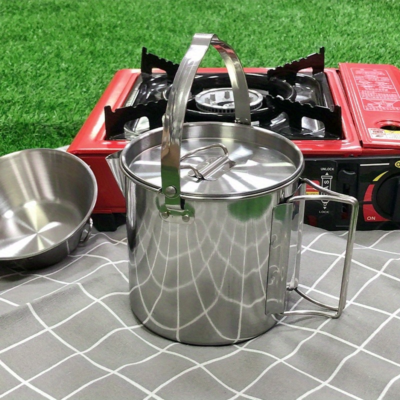 Camping Cooking Ware - กาต้มน้ําเหล็กกลางแจ้ง 1.2 ลิตรขนาดกะทัดรัดและพกพาได้ 1 ชิ้นสําหรับการตั้งแคมป์ปิกนิกและกาต้มน้ําแบบแขวน
