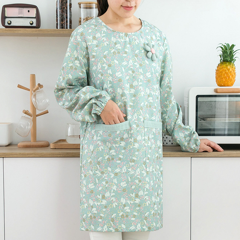 Camping Cooking Apron - ผ้ากันเปื้อนแขนยาวผ้าฝ้ายสำหรับผู้หญิง กันน้ำ กันน้ำมัน สำหรับใช้ในครัวเรือน