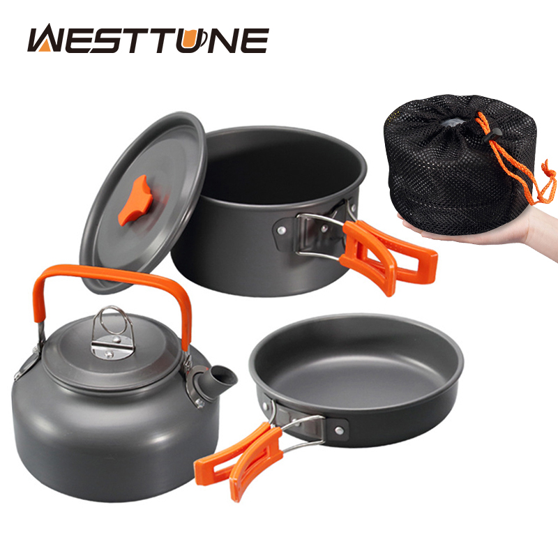 Camping Cooking Griddle - WESTTUNE ชุดเครื่องครัวตั้งแคมป์อลูมิเนียมกลางแจ้งแบบพกพาชุดทําอาหารหม้อกาต้มน้ําสําหรับตั้งแคมป์บนโต๊ะอาหารเดินป่าปิคนิค 3 ชิ้น