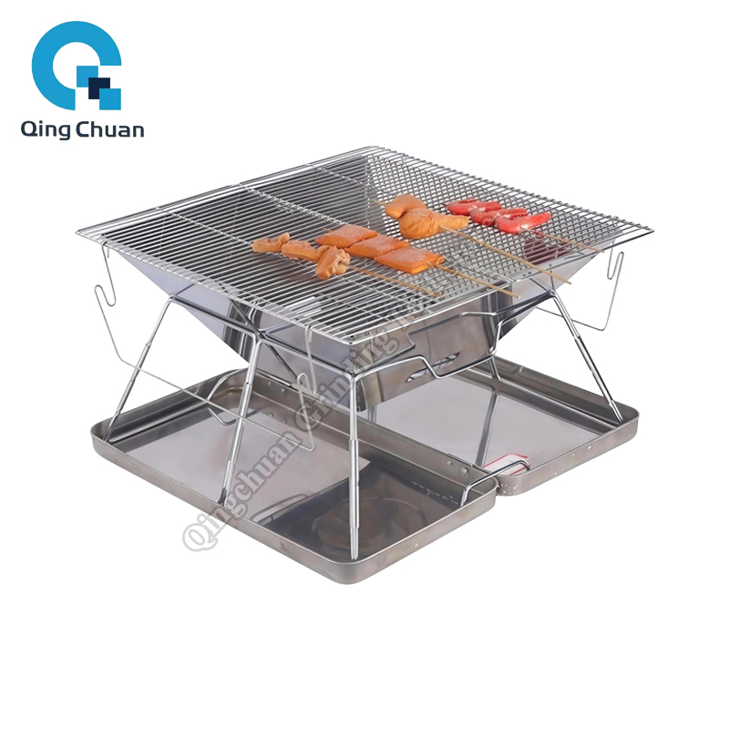 Cooking Outdoor Camping - เตาปิ้งย่างแบบพับได้ สแตนเลส ใช้ถ่าน เหมาะสำหรับตั้งแคมป์ ทำอาหารกลางแจ้ง เดินป่า