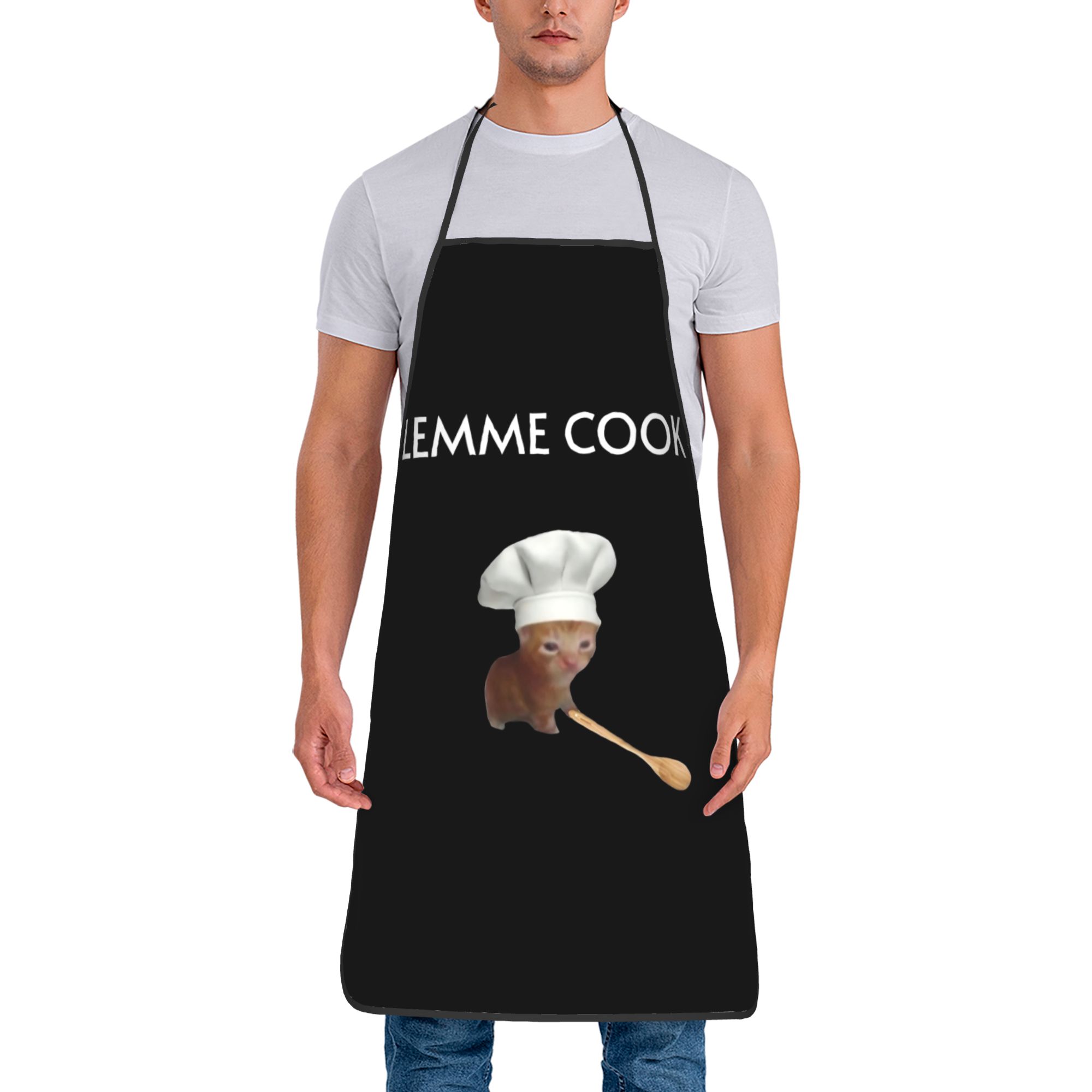 Camping Cooking Apron - ผ้ากันเปื้อนเชฟลายแมวเหมียว สำหรับทำอาหาร กันน้ำมัน ผลิตจากโพลีเอสเตอร์ เหมาะสำหรับเชฟ ทำขนม