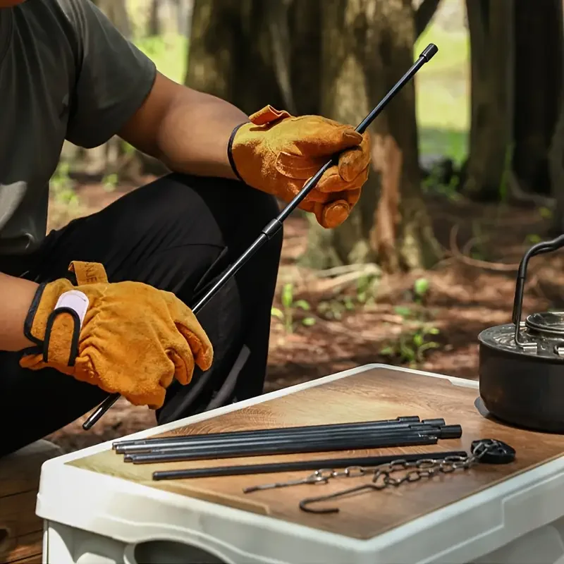 Camping Cooking Pot Tripod - ขาตั้งสามขาสำหรับเตาไฟกลางแจ้งแบบพกพา อุปกรณ์ทำอาหารสำหรับตั้งแคมป์ ขาตั้งสามเหลี่ยมสำหรับแขวนหม้อ ตะแกรงย่างสำหรับปิกนิก