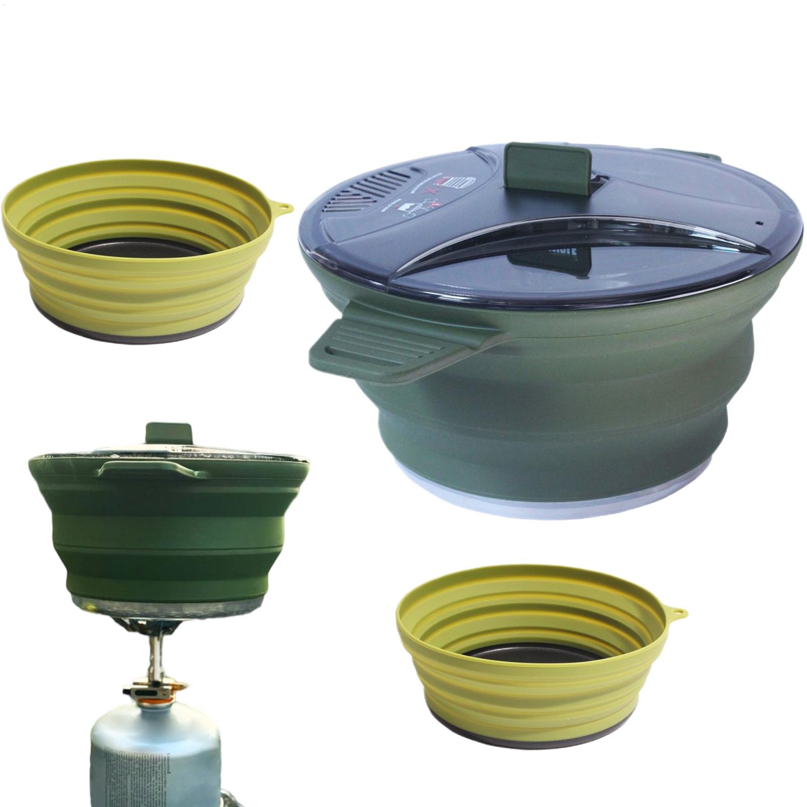 Camping Cooking Dishes - ชุดทำอาหารสำหรับแคมป์ปิ้ง ชุดหม้อและกระทะพับได้สำหรับแคมป์ปิ้ง ชุดสแตนเลส ซิลิโคน ทนความร้อน สำหรับทำอาหาร