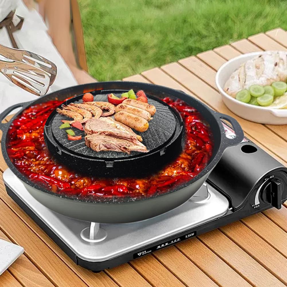 Camping Cooking Cupboard - กระทะย่างแบบคาสเซ็ตเกาหลี อลูมิเนียมอัลลอยด์ ไม่ติดกระทะ ทรงกลม สำหรับชาบู ปิ้งย่าง