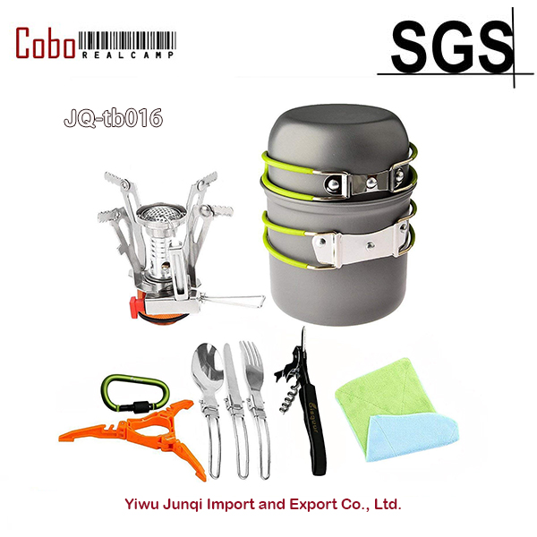 Camping Cooking Pot Tripod - 12-17Pcs Camping เครื่องครัวเตาขาตั้งกล้องพับ Spork เดินป่า Backpacking