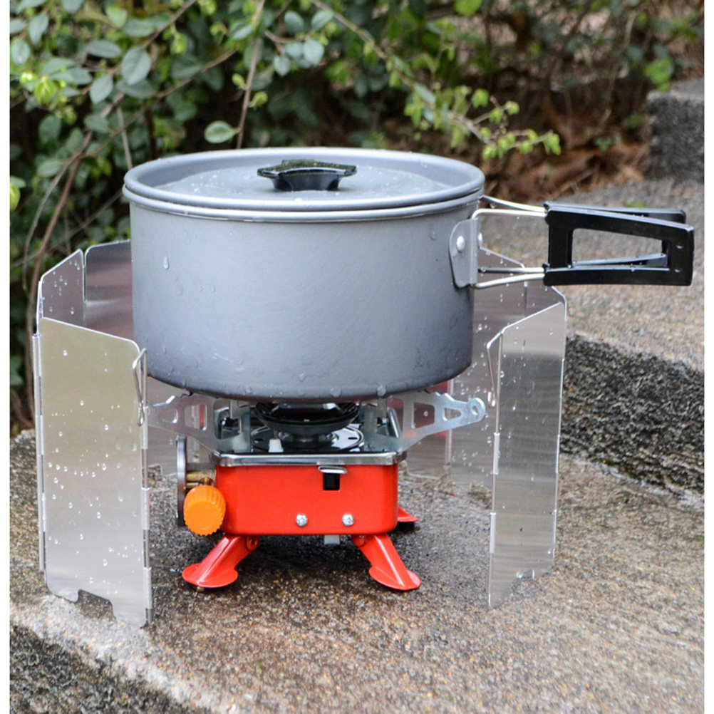 Camping Cooking Windscreen - เตาแคมป์ปิ้งแบบพับได้พร้อมแผ่นกันลม 9 แผ่น ทำจากอะลูมิเนียมอัลลอยด์ ประหยัดเชื้อเพลิง เหมาะสำหรับทำอาหารกลางแจ้งและปิกนิก