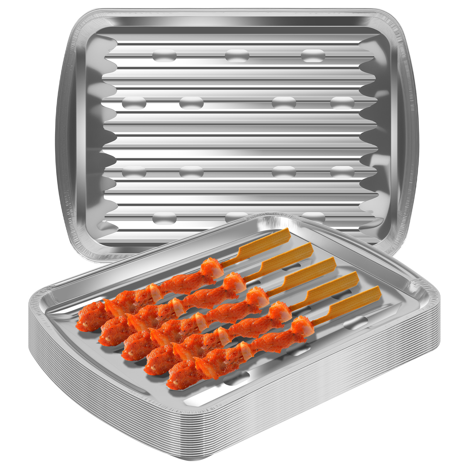 Camping Cooking Bowl - ถาดฟอยล์อลูมิเนียม ถาดอบแบบไม่ติดกระทะ เกรดอาหาร สำหรับปิ้งย่างกลางแจ้ง แคมป์ปิ้ง ปิ้งย่างปิกนิก