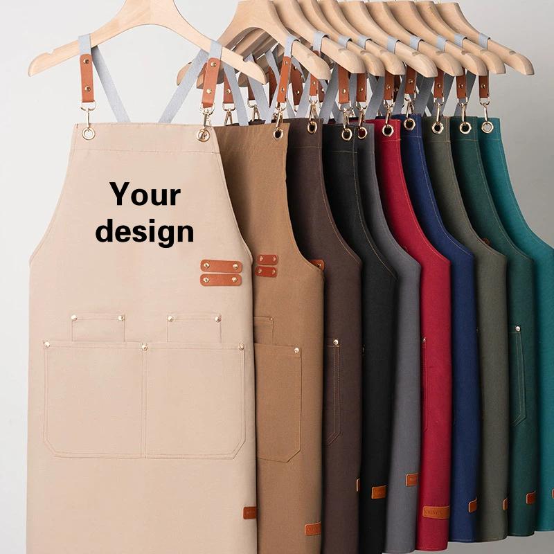 Camping Cooking Apron - ผ้ากันเปื้อนผ้าใบกันน้ำ พิมพ์โลโก้ตามสั่ง สำหรับงานจัดเลี้ยง บาริสต้า ร้านชานม ร้านทำเล็บ