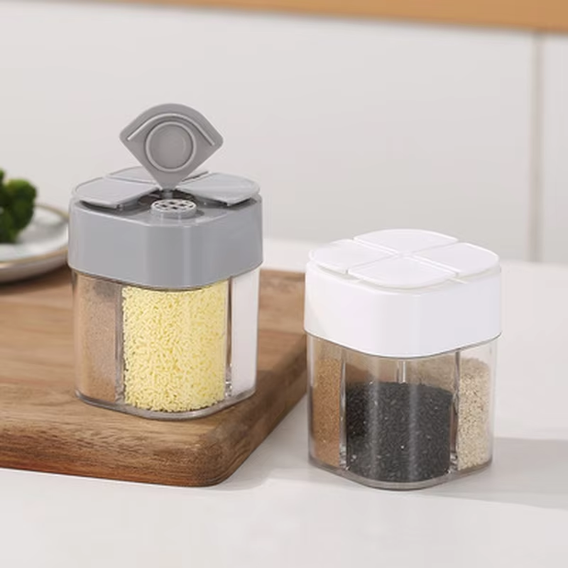 Camping Cooking Kits - ชุดภาชนะใส่เครื่องเทศพลาสติก 4 in 1 สำหรับแคมป์ปิ้ง พร้อมฝาปิดสนิท
