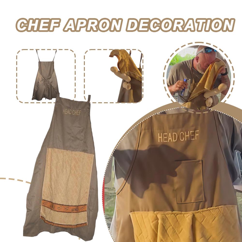 Camping Cooking Apron - ผ้ากันเปื้อนแกล้งขำๆ พร้อมกระเป๋าเซอร์ไพรส์ สำหรับผู้ชายและผู้หญิง ของขวัญตลกๆ สำหรับเชฟ