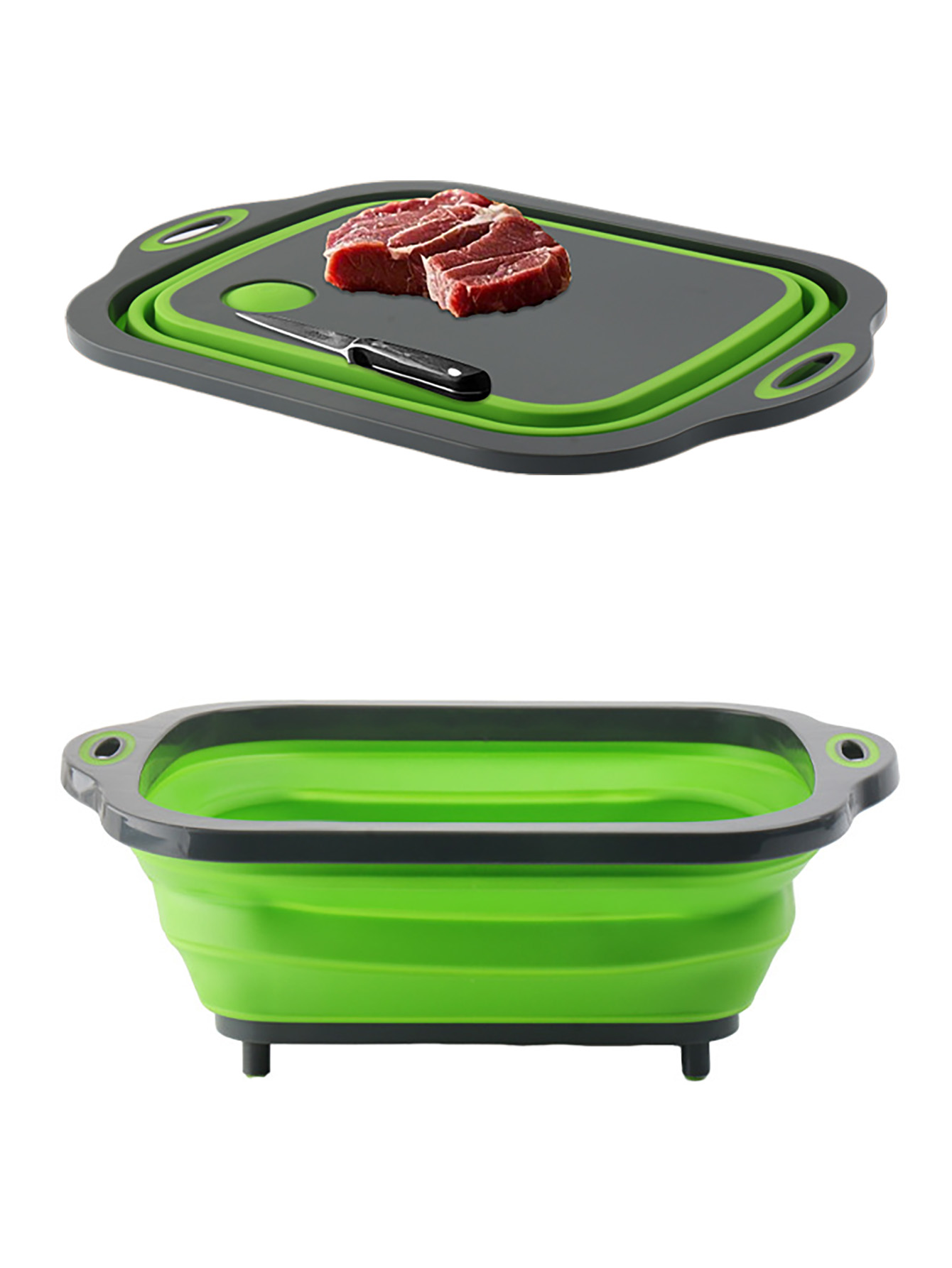 Camp Cutting Board - อ่างล้างจานพับได้สำหรับตั้งแคมป์ อ่างเตรียมอาหารสำหรับบาร์บีคิว อ่างล้างจานอเนกประสงค์พร้อมตะกร้าเก็บของ