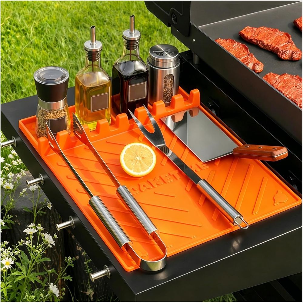 Cooking Outdoor Camping - แผ่นรองย่างซิลิโคนหรืออุปกรณ์เสริมสำหรับเตาปิ้งย่าง อุปกรณ์ครัว บาร์บีคิว ของใช้จำเป็นสำหรับเคาน์เตอร์ครัว กลางแจ้ง แคมป์ปิ้ง