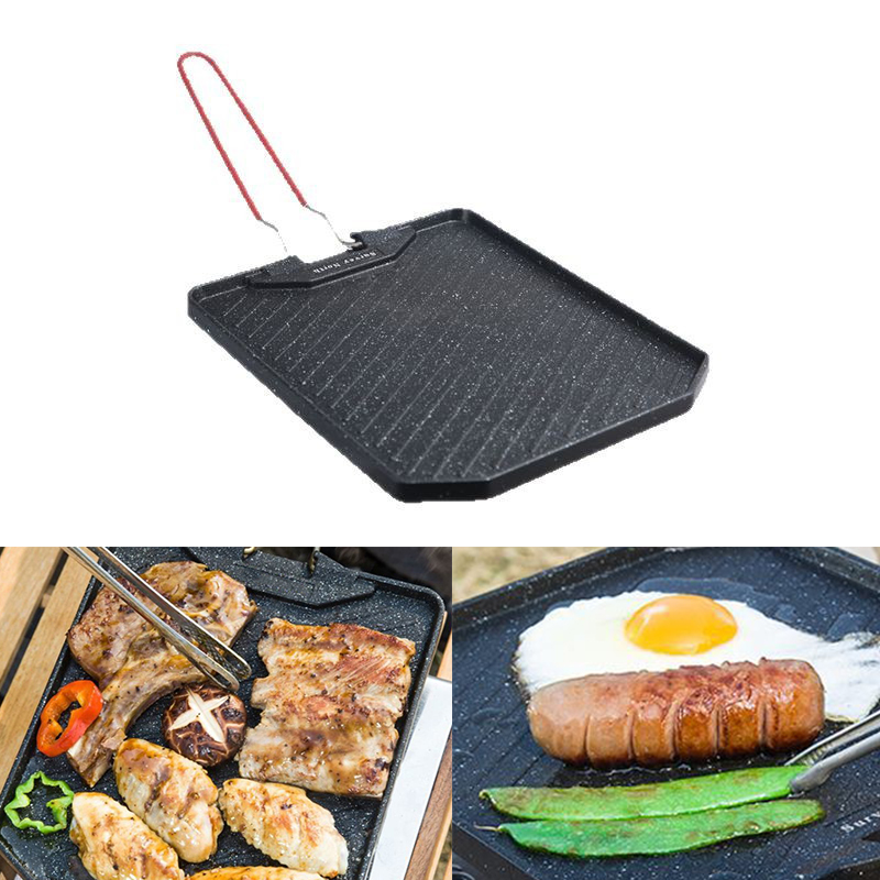 Camping Cooking Cupboard - กระทะบาร์บีคิวตั้งแคมป์กลางแจ้ง กระทะไม่ติดในครัวเรือน เตาอบเทปคาสเซ็ท กระทะบาร์บีคิว ทําความสะอาดง่าย กระทะอบแบบพกพา
