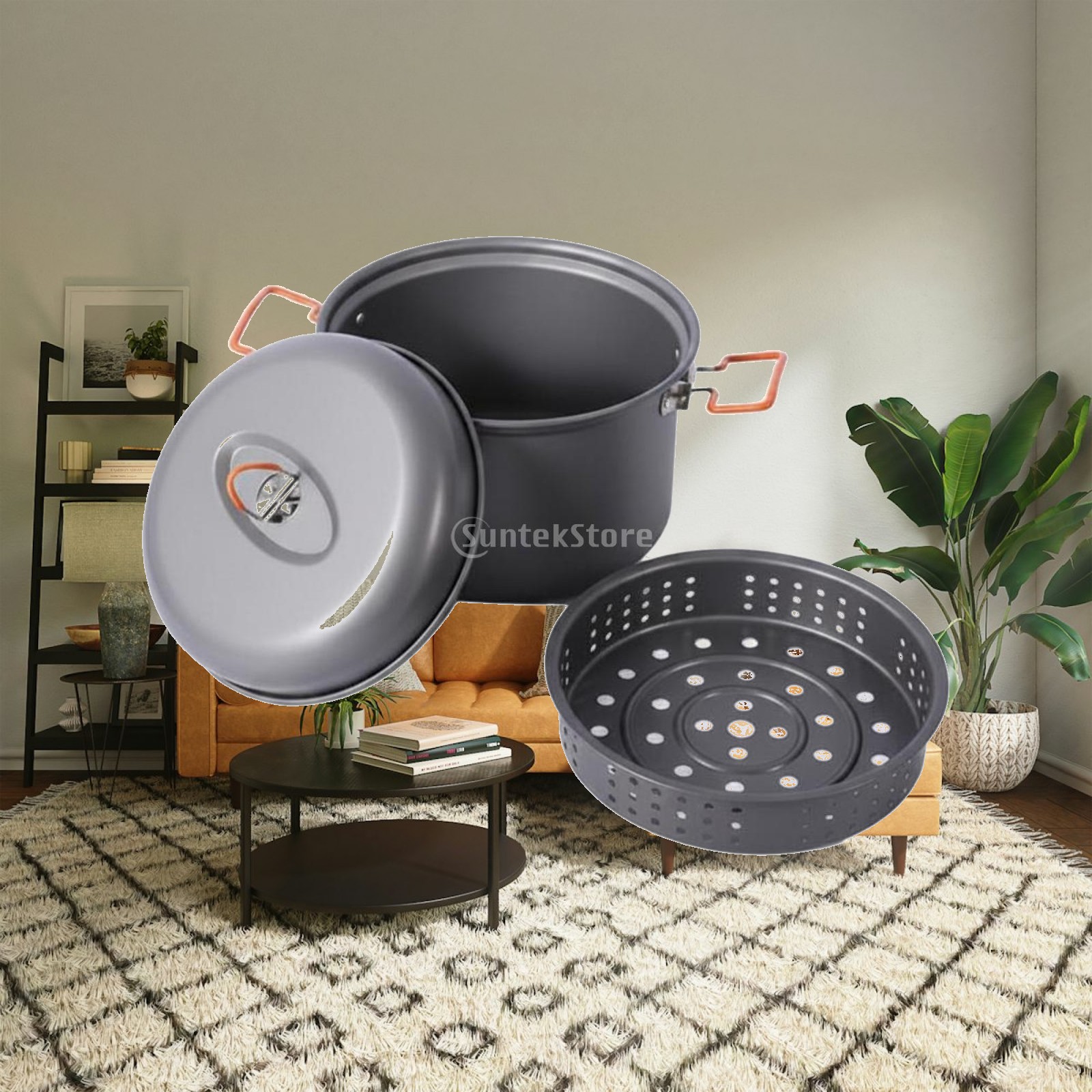 Camping Cooking Vessel - หม้อปรุงอาหารกลางแจ้ง ความจุขนาดใหญ่ ทำจากอะลูมิเนียมอัลลอยด์ หม้อนึ่งแบบพกพาสำหรับครัวกลางแจ้ง
