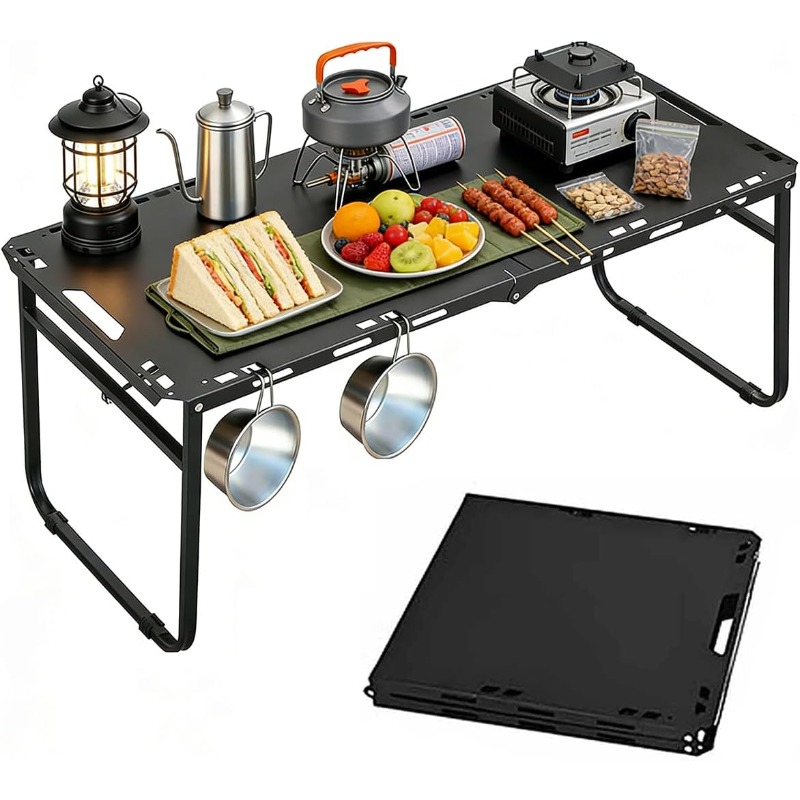 Camping Outdoor Cooking Table - โต๊ะแคมป์ปิ้งแบบพับได้ ปรับระดับได้ พกพาสะดวก สำหรับรถบ้าน ปิ้งย่าง ปิกนิก