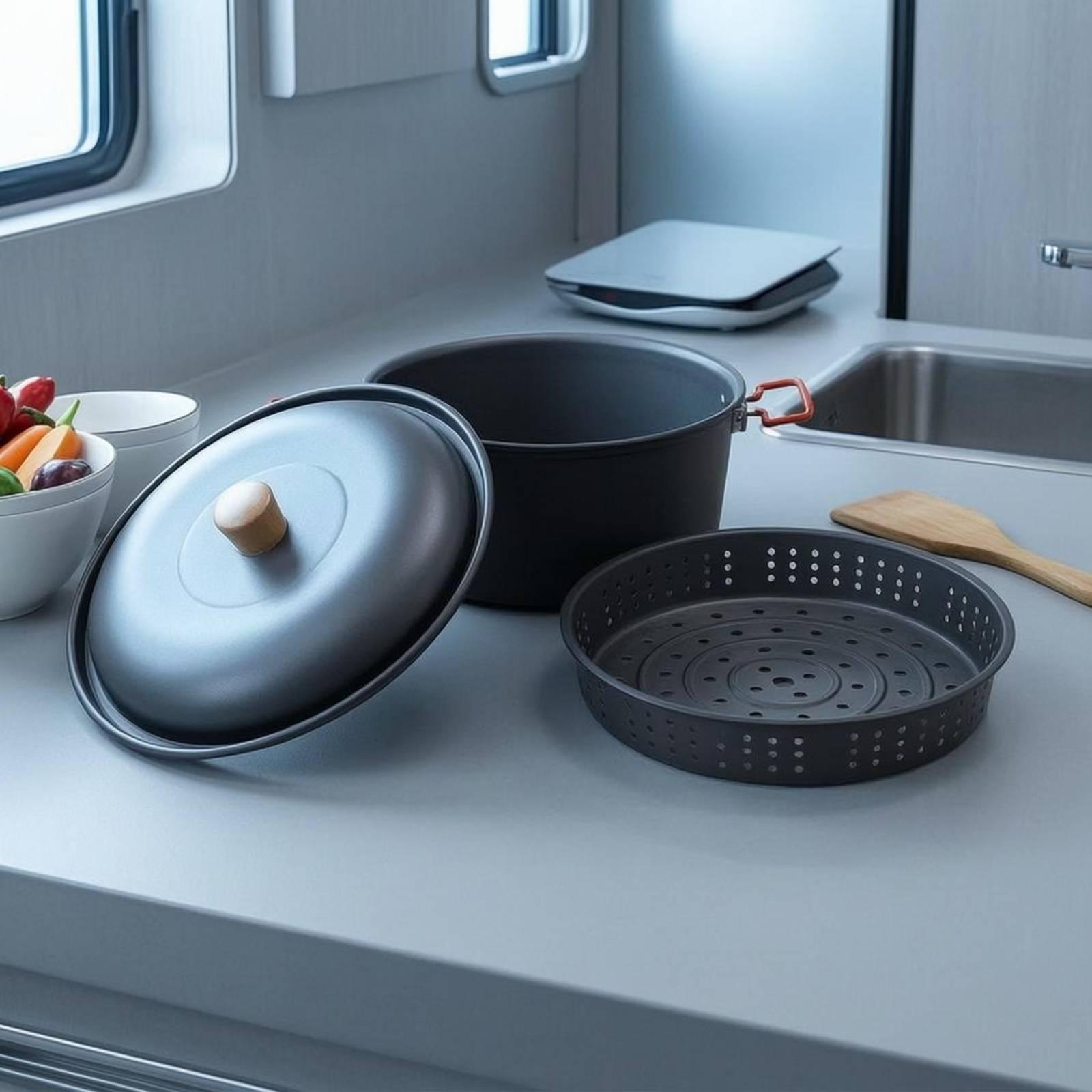Camping Cooking Vessel - หม้อทำอาหารกลางแจ้งอลูมิเนียมอัลลอยด์ สำหรับนึ่งและต้ม หม้อหุงต้มแบบพกพาสำหรับปิกนิกและเดินป่า