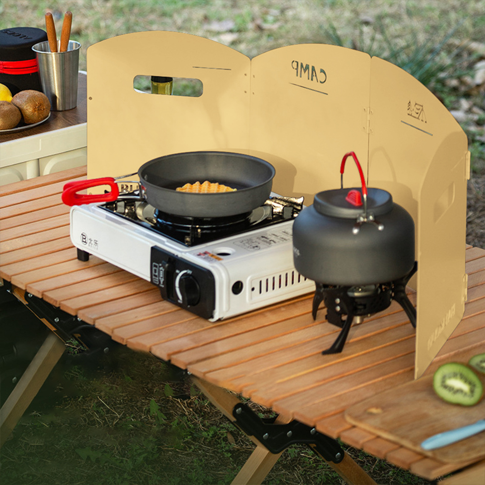 Camping Cooking Windscreen - เตาแก๊สตั้งแคมป์แบบพับได้กระจกบังลมพร้อมชั้นเก็บเตาแก๊สหน้าจอกันลมอุปกรณ์ตั้งแคมป์แบบพกพาน้ำหนักเบาพิเศษ