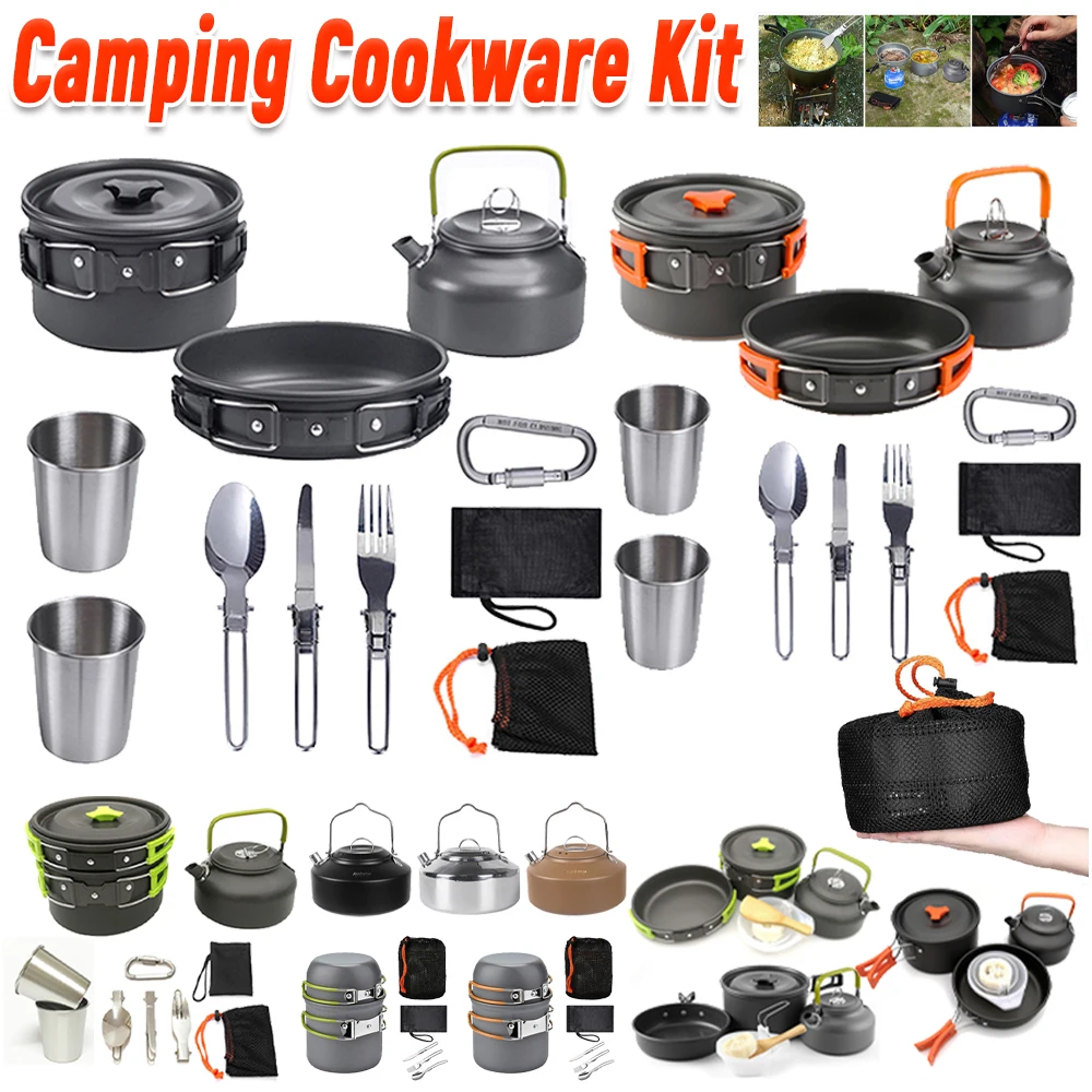 Camping Cooking Kits - ชุดเครื่องครัวสำหรับตั้งแคมป์ กาต้มน้ำ หม้อ กระทะ ชุดเครื่องครัวแบบพกพา น้ำหนักเบา