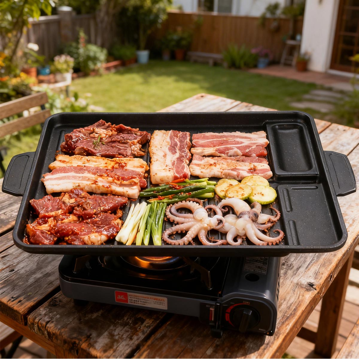 Camping Cooking Cupboard - กระทะย่างเนื้อเกาหลีเคลือบอะลูมิเนียมไทเทเนียม สำหรับเตาแก๊สพกพาและเตาแม่เหล็กไฟฟ้า