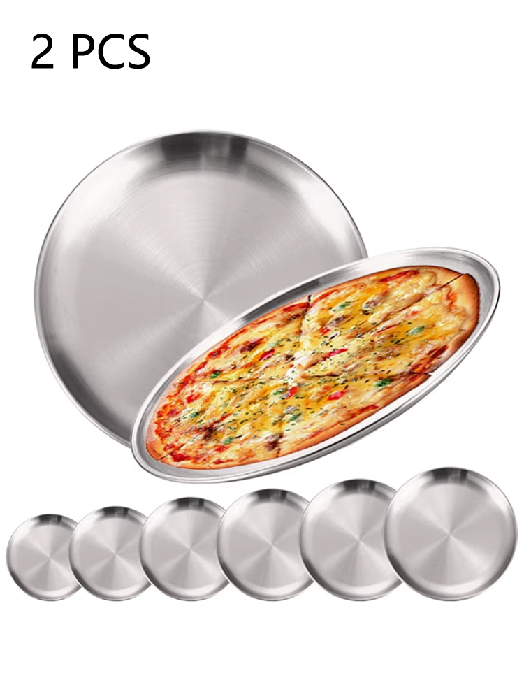 Camping Cooking Tray - ถาดสแตนเลสทรงกลมสีเงิน 2 ชิ้น ขนาด 14/17/20/23/26/30 ซม.