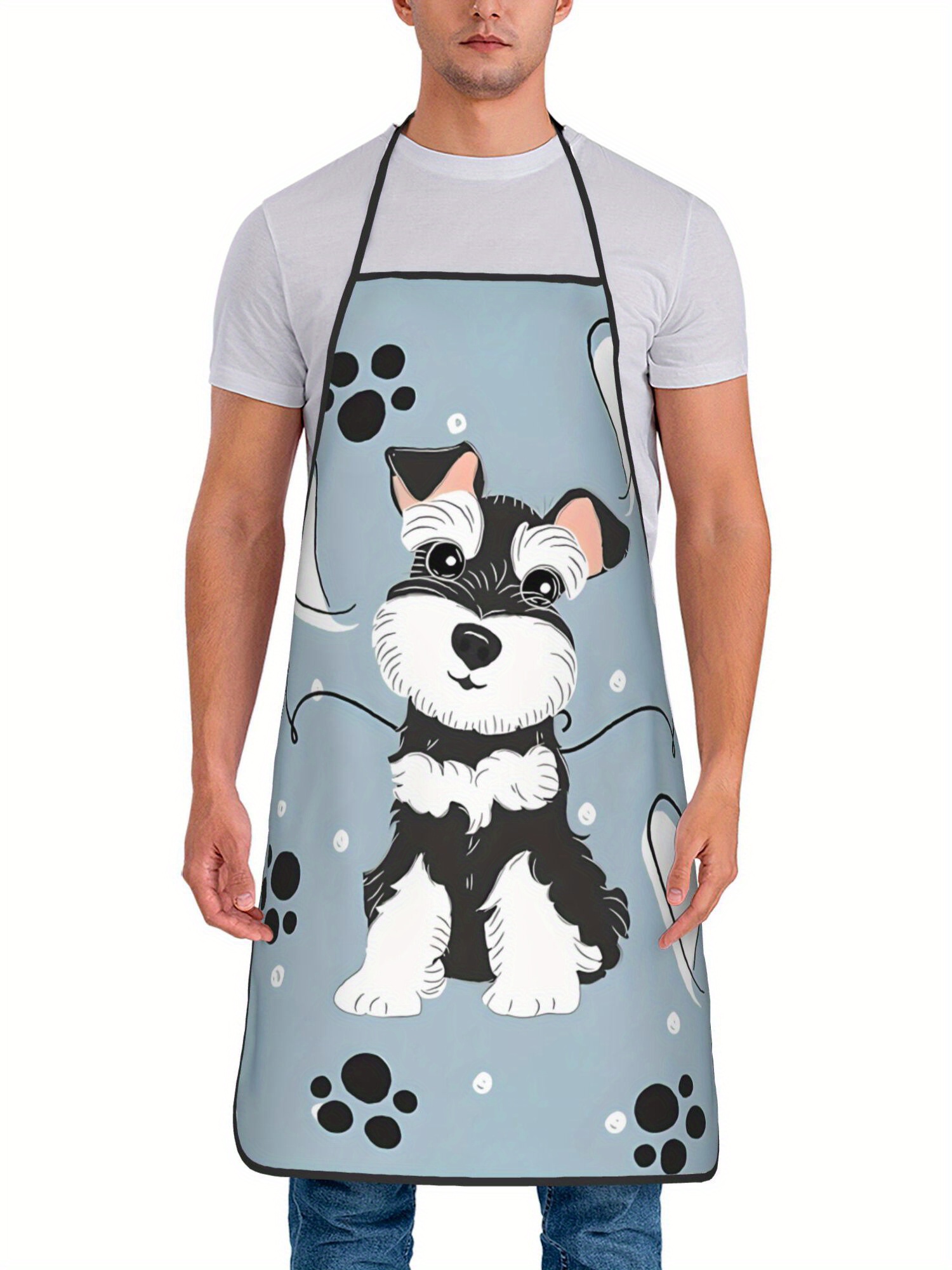 Camping Cooking Apron - ผ้ากันเปื้อนลายสแนวเซอร์สีดำและสีขาวขนาดเล็ก ตลกขบขัน สำหรับทำอาหารในร้านอาหาร พิมพ์ลายสำหรับผู้ชายและผู้หญิง ซักด้วยเครื่องได้