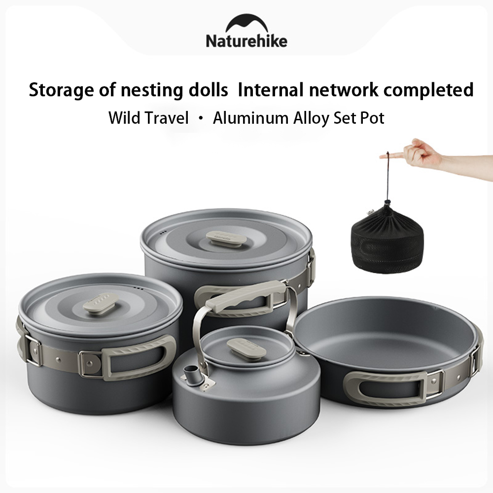 Camping Cooking Utensil Set - Naturehike ชุดหม้อกลางแจ้ง,อุปกรณ์ทําอาหารตั้งแคมป์,กระทะสแตนเลสแบบพกพาแขวนหม้อ,เดินป่าปิกนิกบนโต๊ะอาหาร