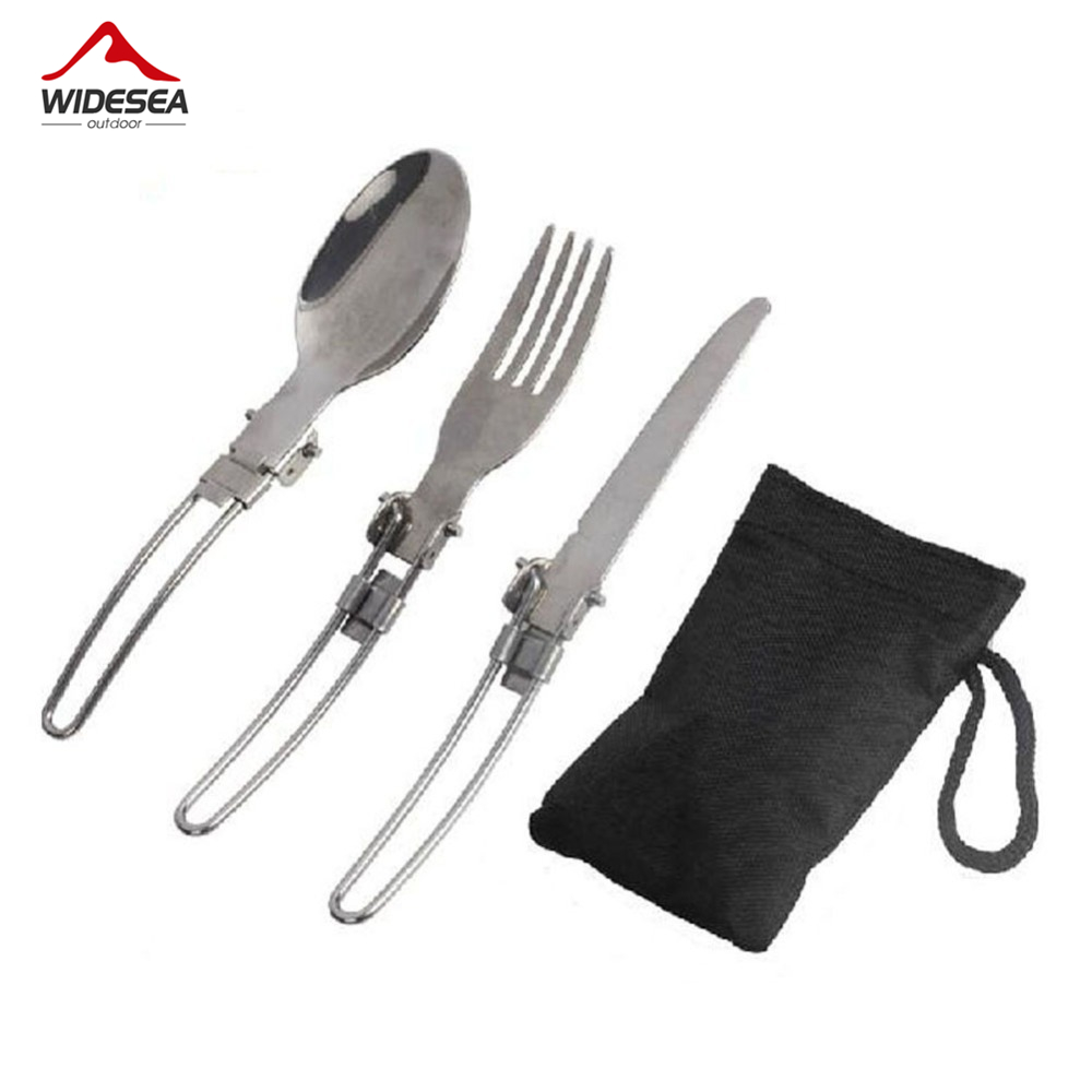 Camping Cooking And Cutlery Set - 3 ชิ้น 1 เซ็ตแบบพกพากลางแจ้งตั้งแคมป์ท่องเที่ยวปิกนิกพับสแตนเลสชุดช้อนส้อมช้อนส้อมมีดบนโต๊ะอาหารจัดส่งฟรี