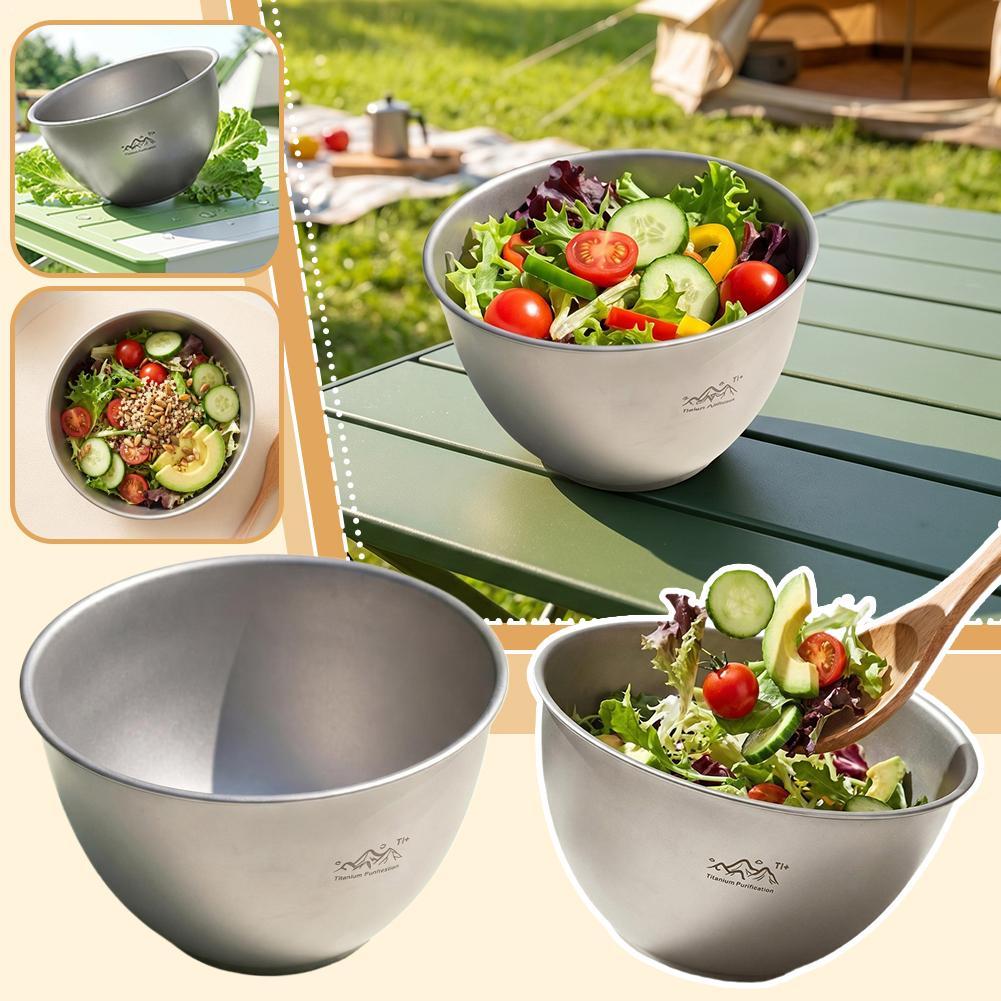 Camping Cooking Dishes - ชามทำอาหารสแตนเลส จานสลัดทรงเฉียง ภาชนะเคลือบไทเทเนียม สำหรับตั้งแคมป์กลางแจ้ง ปิกนิก แบ็คแพ็คกิ้ง
