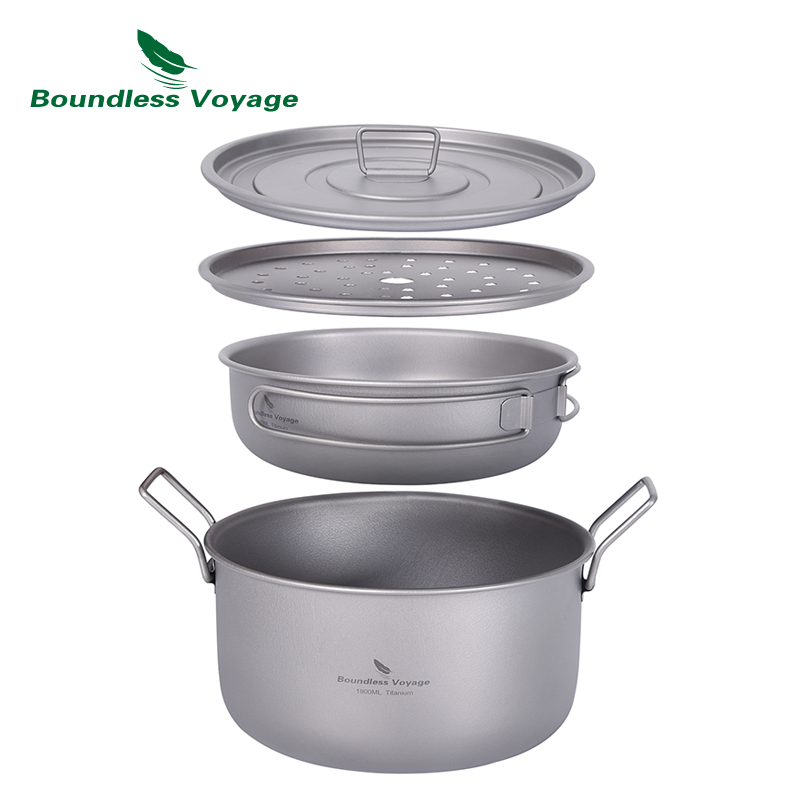 Camping Cooking Kits - อย่างไร้ขอบเขตการเดินทางหม้ออาหารแคมป์ปิ้งหม้อไอน้ำไทเทเนียมอเนกประสงค์พร้อมฝาปิดชุดรับประทานกลางแจ้ง Ti2057C