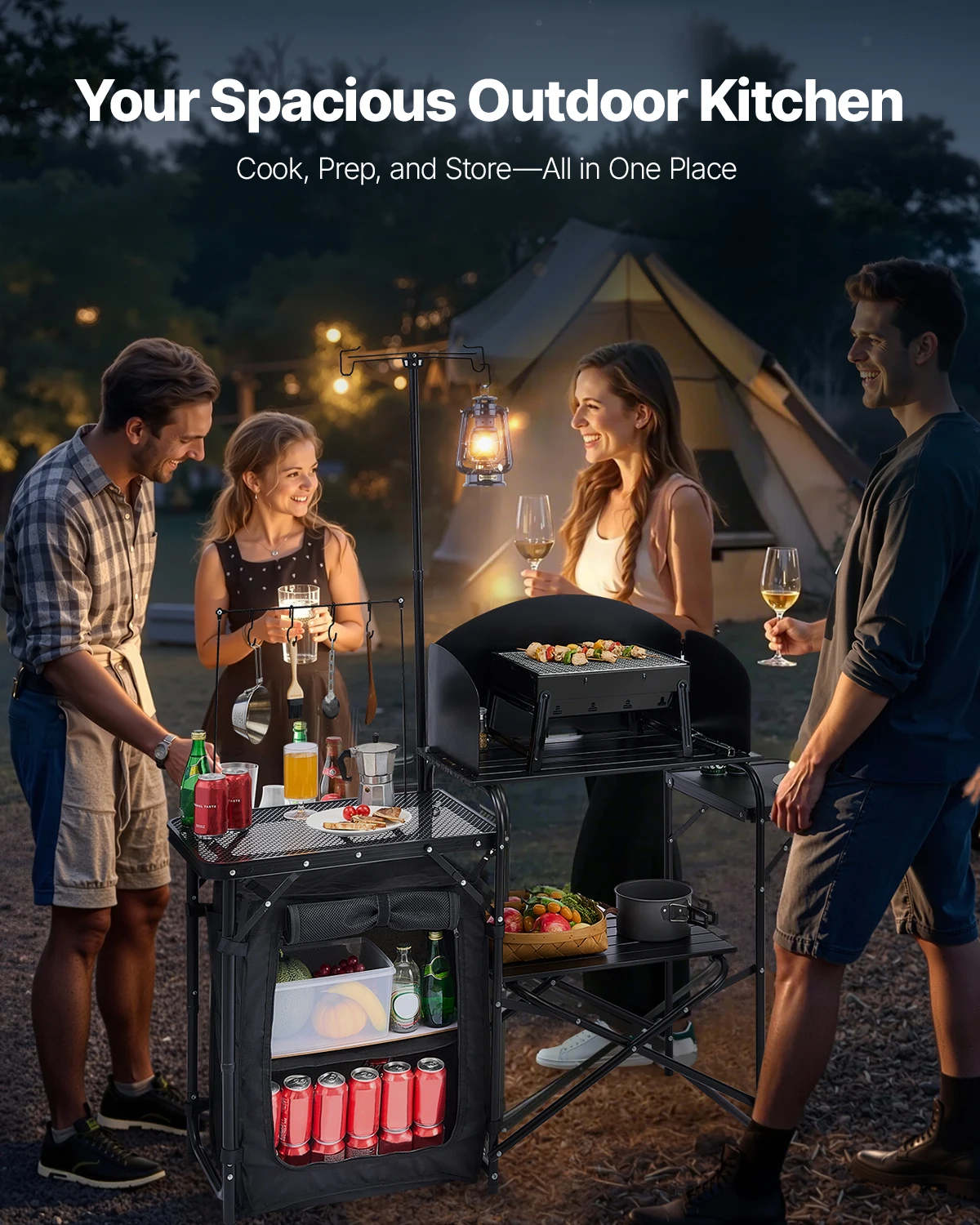 โต๊ะพับสำหรับตั้งแคมป์ โต๊ะครั - Camping Cooking Cupboard บทวิจารณ์และราคา