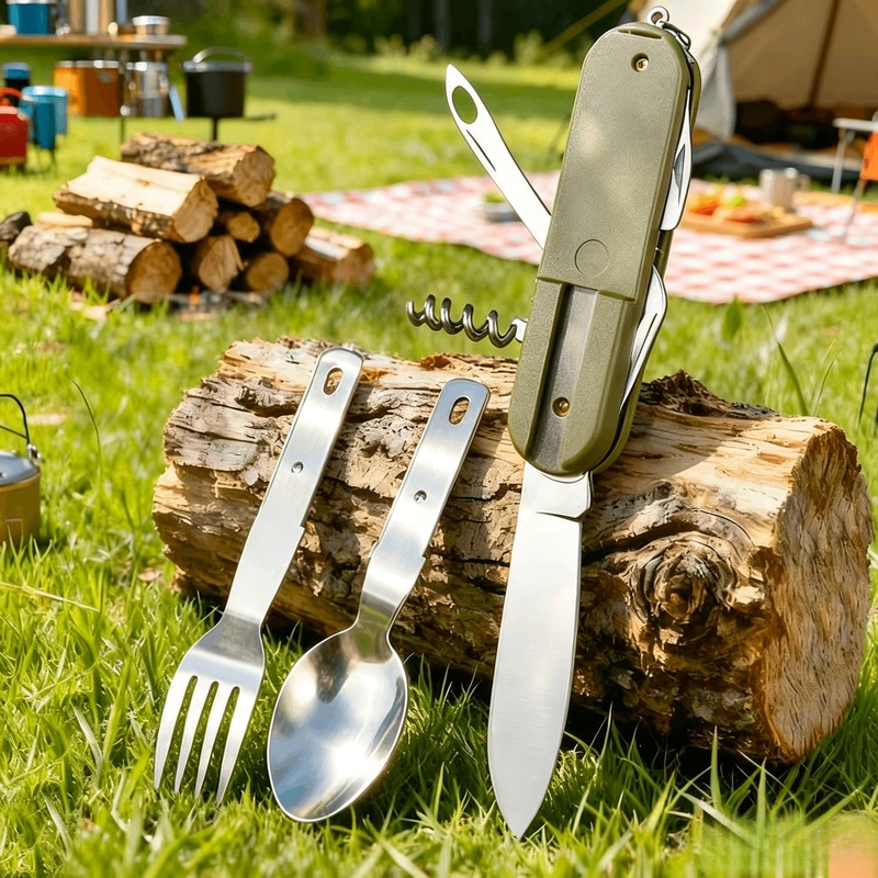 ชุดช้อนส้อมสแตนเลส 7 in 1 สำหร - Camping Cooking And Cutlery Set บทวิจารณ์และราคา