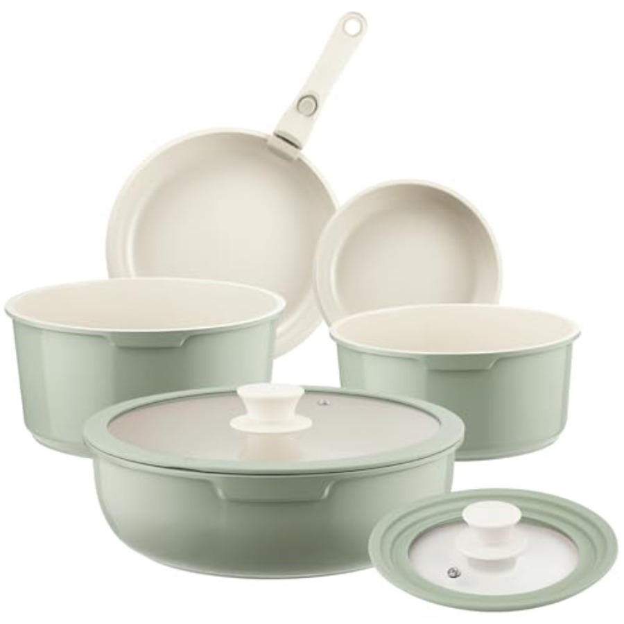 ชุดหม้อและกระทะเซรามิกเคลือบกั - Camping Cooking Set Detachable Handle บทวิจารณ์และราคา