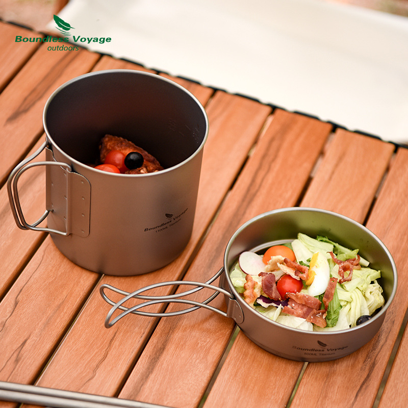 ชุดหม้อด้ามจับพับได้ไทเทเนียมบ - Camping Lightweight Cooking Pot บทวิจารณ์และราคา