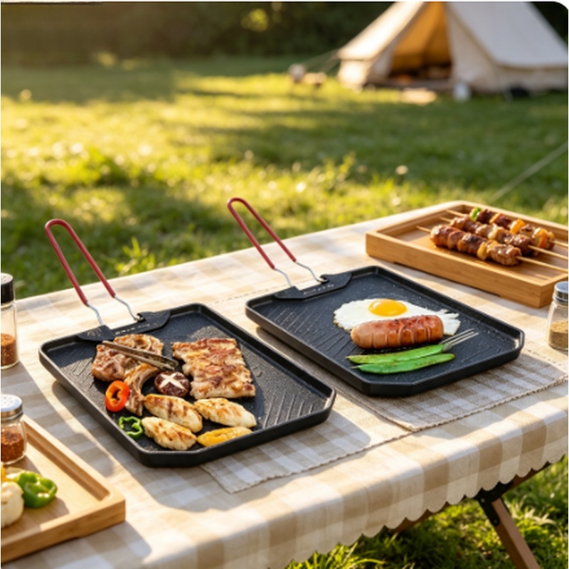 กระทะย่างแบบพกพาไม่ติดกระทะสำห - Camping Cooking Cupboard บทวิจารณ์และราคา