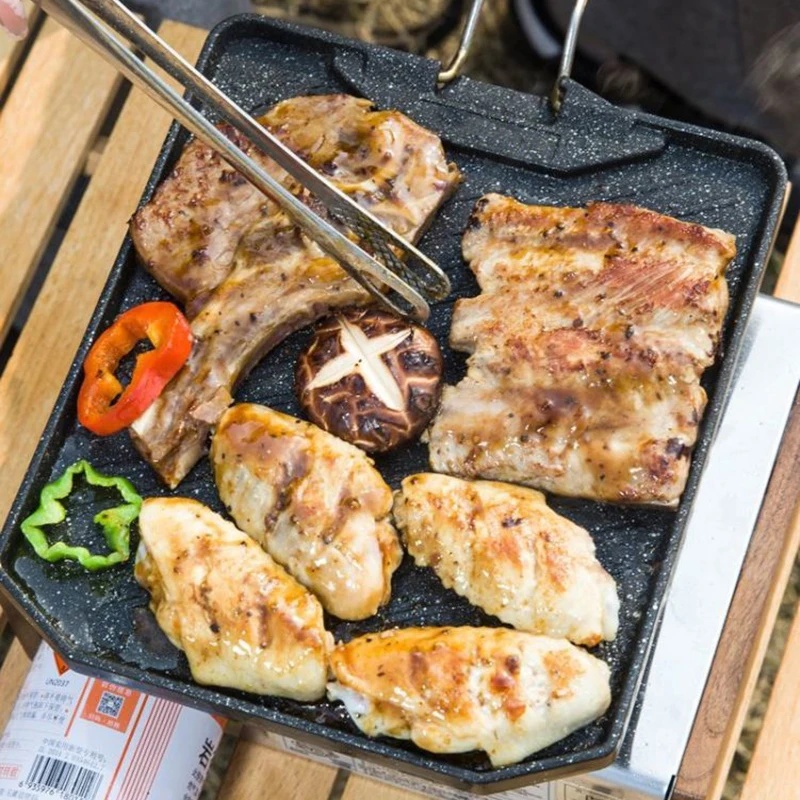 กระทะย่างแบบพกพาไม่ติดกระทะสำห - Camping Cooking Cupboard บทวิจารณ์และราคา