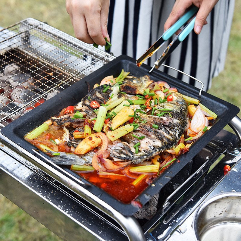 กระทะย่างทรงสี่เหลี่ยมหนาสำหรั - Camping Cooking Griddle บทวิจารณ์และราคา